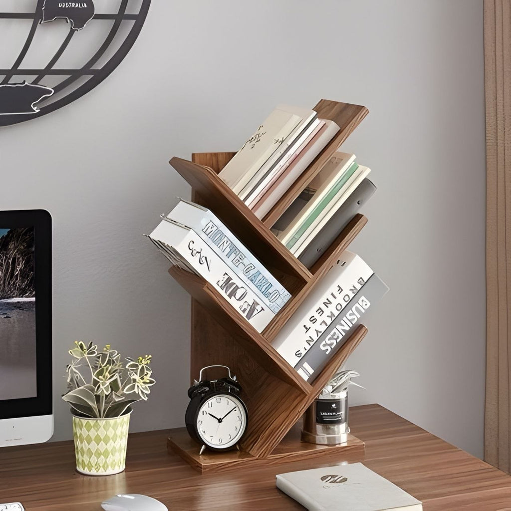 Stylish wooden bookshelf.